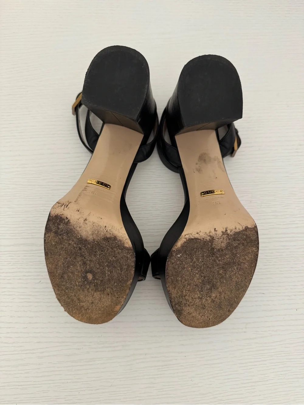 Gucci GG Marmont Lifford Black Platform Block Sandals Leather EU 36 US 6 Heels